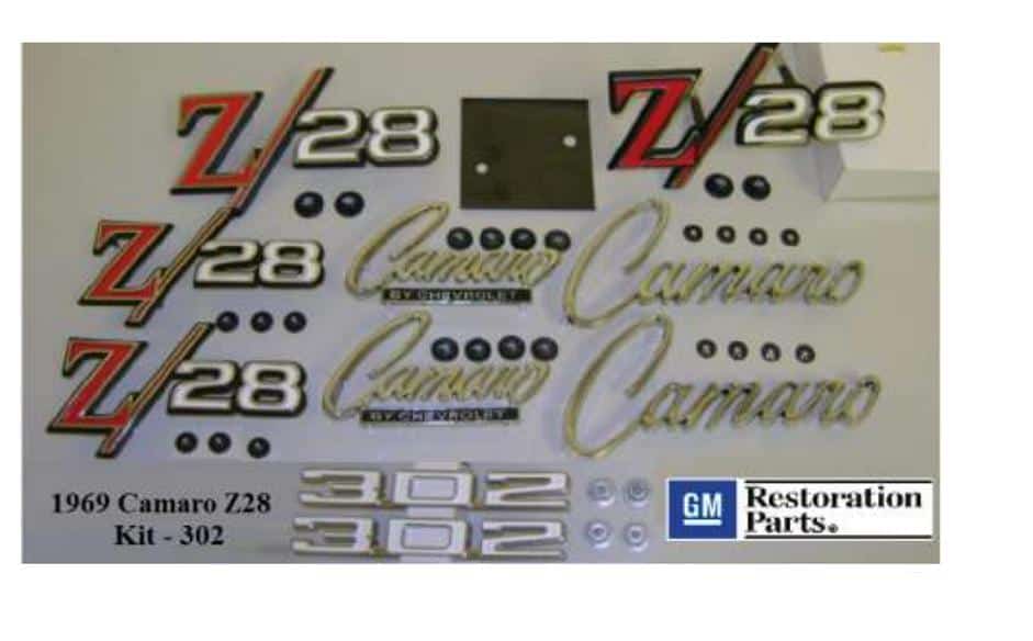 1 Emblem Kit: 69 Camaro Z/28 - with RS